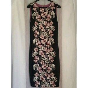 White House Black Market Reversible Floral Sheath Dress Black Pink Size UNK